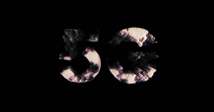 Large five G mark displaying mottled cream pink charcoal texture on black background, copy space