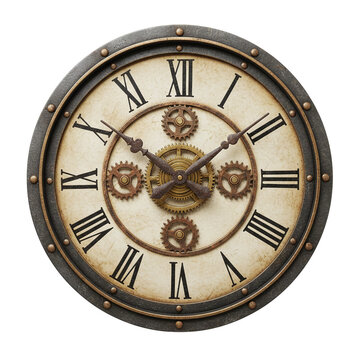 Steampunk vintage wall clock with roman numerals