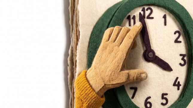 Hand moving clock hands on a textured wall clock  