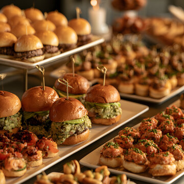 The catering offered a spread with mini burgers and appetizers