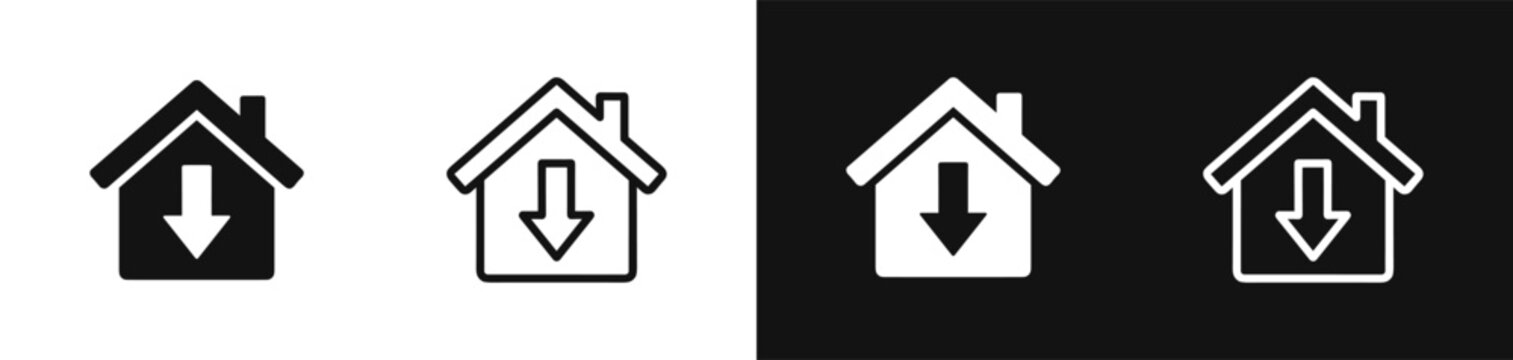 House building with down arrow real estate market icon set vector