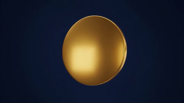 Golden blank coin rotating smoothly against dark blue background representing wealth, banking, and crypto finances