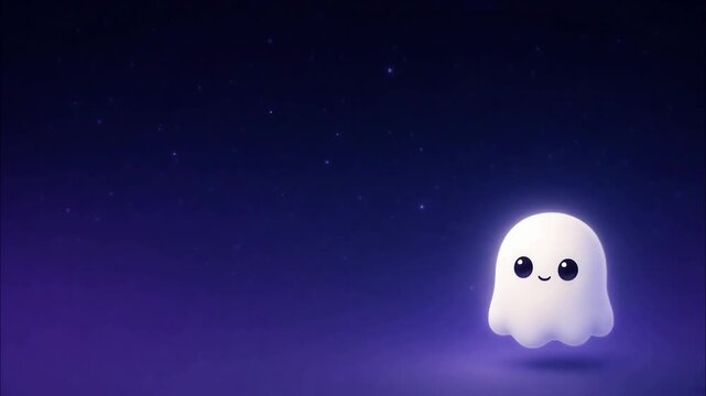 Glowing animated spirit hovering and looking around merrily in a deep twilight sky, creating a whimsical scene