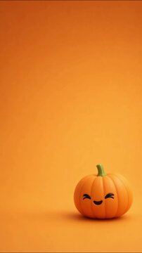 Cute animated pumpkin character winking and smiling cheerfully against a bright warm monochrome orange background