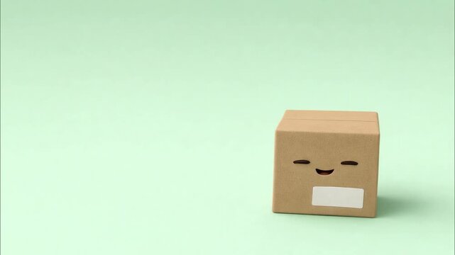 Cute cardboard box character jumping and bouncing on green background in playful delivery concept animation