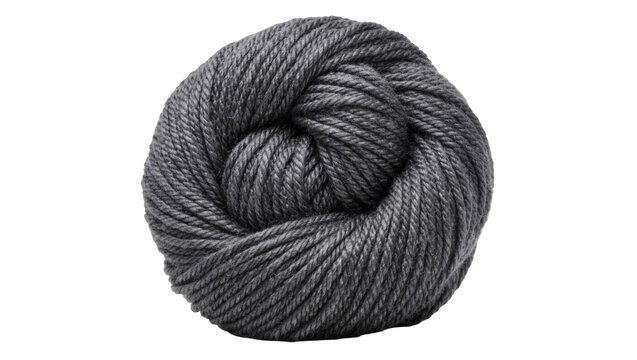 Thick charcoal grey wool yarn ball, isolated on transparent background