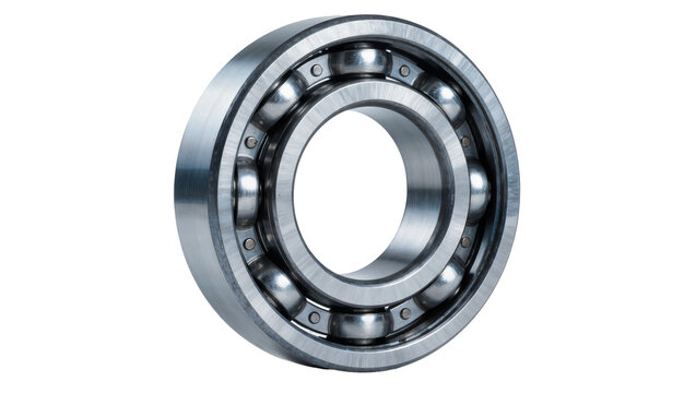 Shiny metal ball bearing with visible steel balls, isolated on transparent background