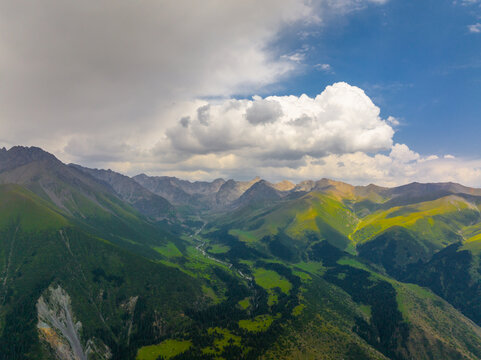 Aerial View of Mountain Range and River in Kyrgyzstan