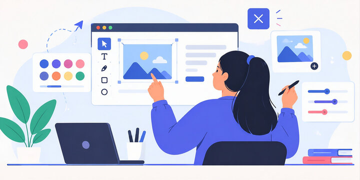 Modern UI UX Designer Working on Digital Interface Design &ndash; Creative Flat Vector Illustration