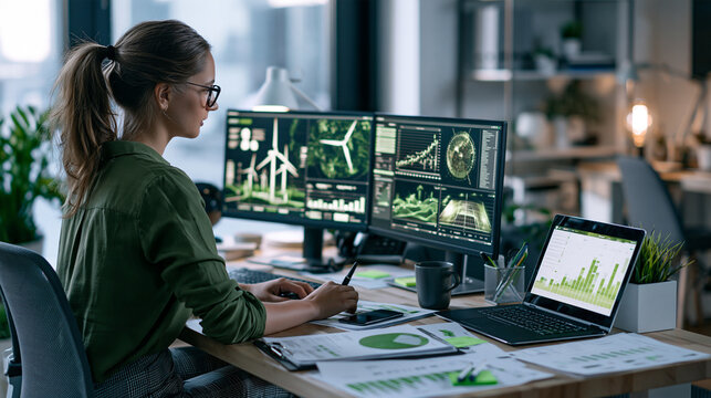 Business analyst studying at a clean workstation
