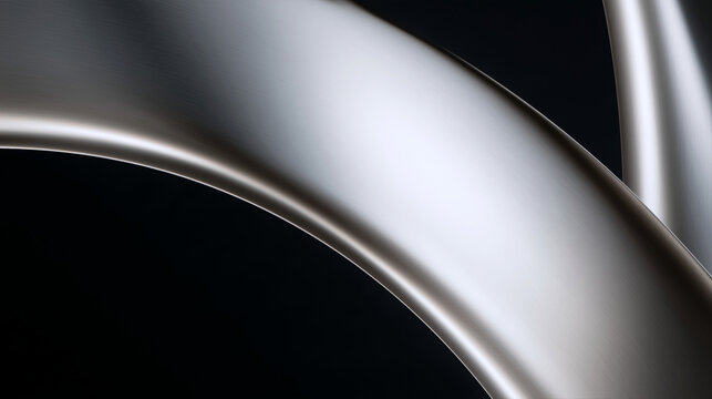 Glossy silver metallic curve sweeps across deep black space in elegant abstract design for luxury branding.