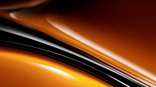 Glossy amber liquid curve flows against deep black in a warm metallic abstract background for luxury packaging.