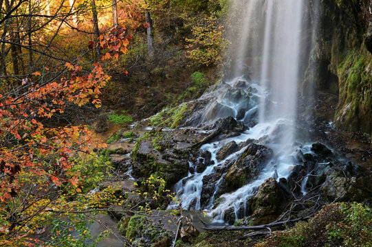 Falling Springs Falls waterfall, Covington VA in autumn