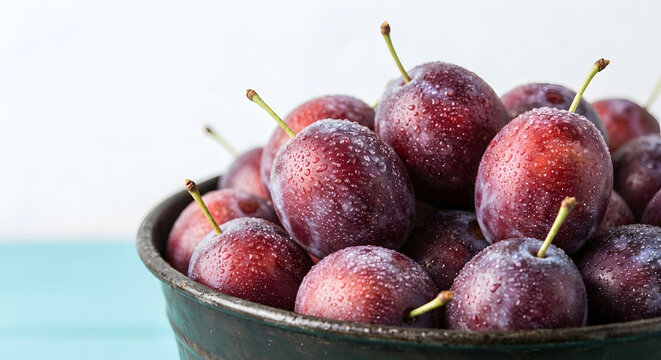 Fresh purple plums in a bowl