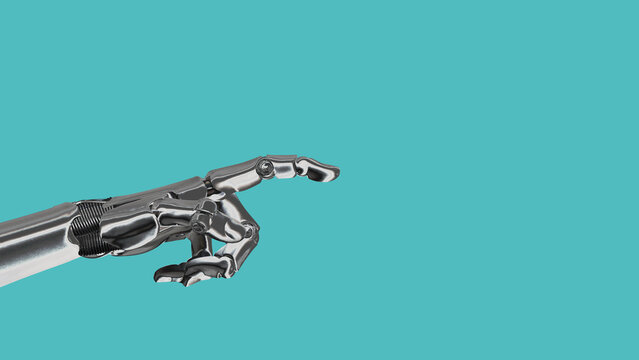  White cyborg robotic hand pointing his finger -  isolated on free background.