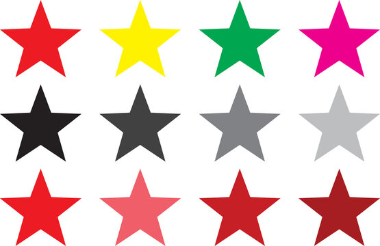 Colorful Five Pointed Stars in Different Colors on White Background