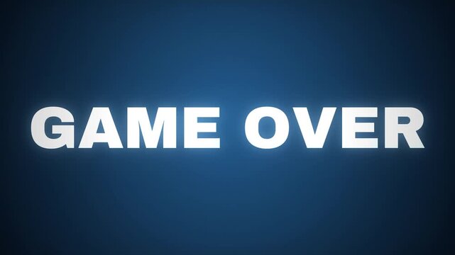 Game Over screen with fading text and scattering triangles on a dark blue gradient background, representing the end of a video game