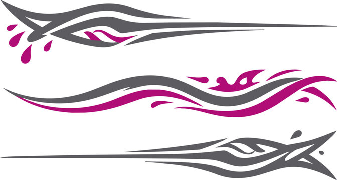 Abstract tribal decals with sharp grey and magenta curves for vehicle body art