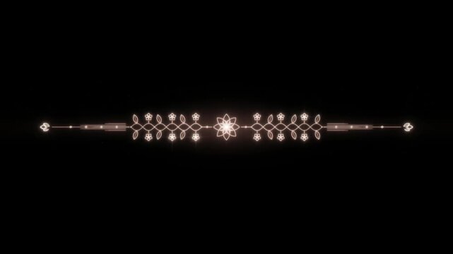 Elegant glowing vintage line divider animation, golden ornamental floral border, luxurious decorative text separator
