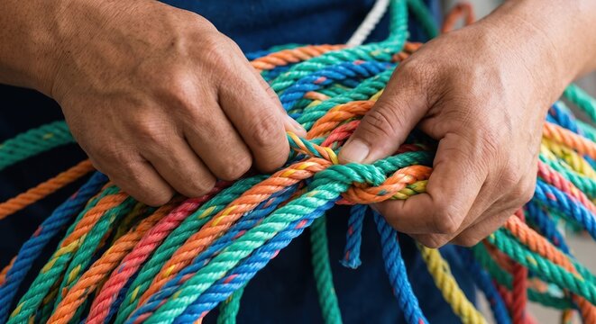 Craftsman weaving a stylish bag out of recycled ocean fishing nets