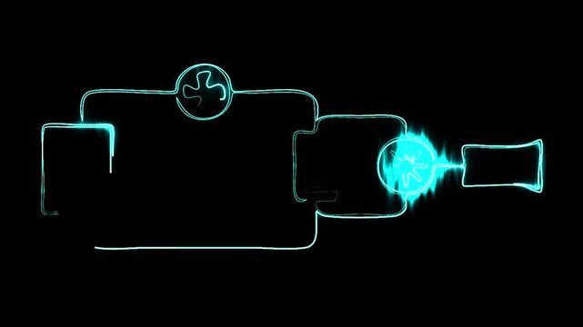 Glowing electric circuit with battery and light bulb