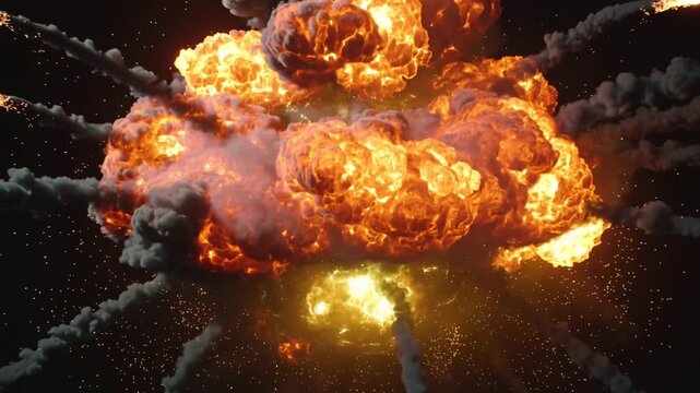 Explosion Cloud with Intense Fire and Burning Particles