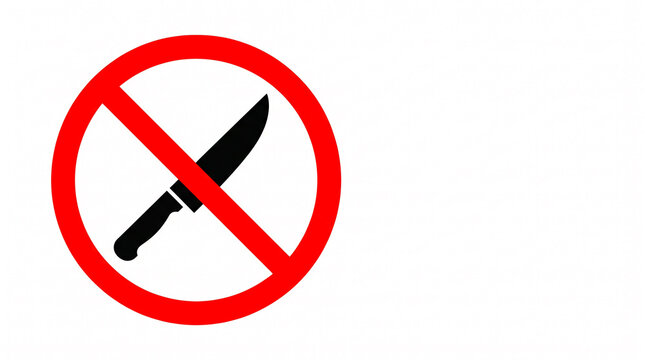 No knives sign, prohibition symbol indicating danger and warning against sharp objects in public spaces, concept of safety and security measures