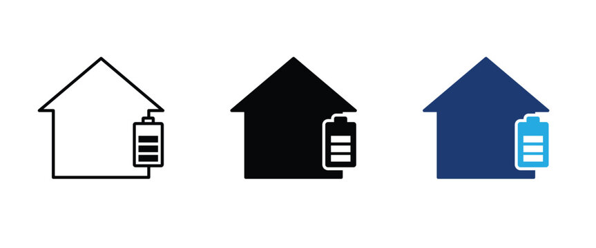 Home battery storage icon, residential energy power supply solution set. Vector illustration   