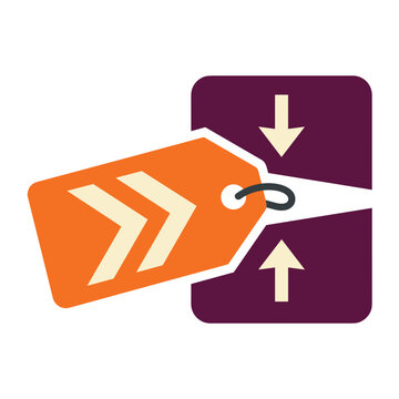 Orange price tag with arrows on purple background