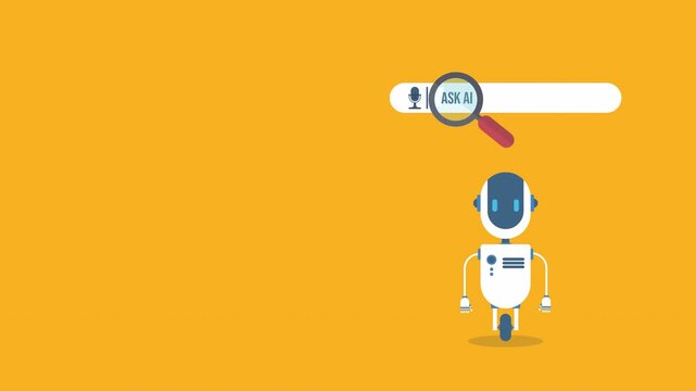 AI generator prompt with robot icon and laptop. Interface for creating content using AI generator technology
