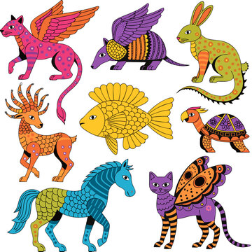 Alebrije Fantasy Zoo: Colorful Winged Creatures and Mythical Mexican Folk Art Beasts