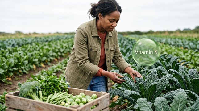 Farmer harvesting kale for Vitamin K produce