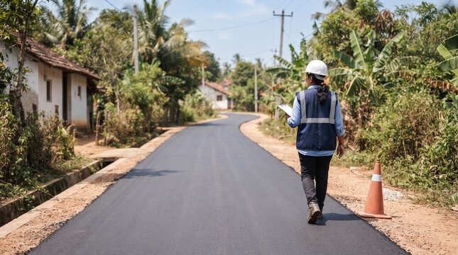 Municipal engineer reviews completed road resurfacing