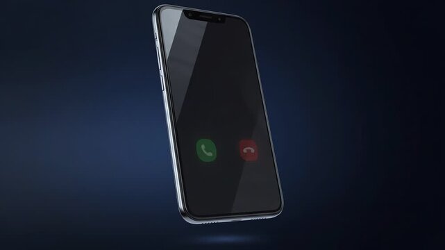Smartphone with Incoming Call Screen Interface Animation on Dark Background