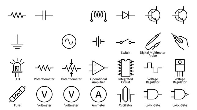Modern Electrical Symbols Set on White Background