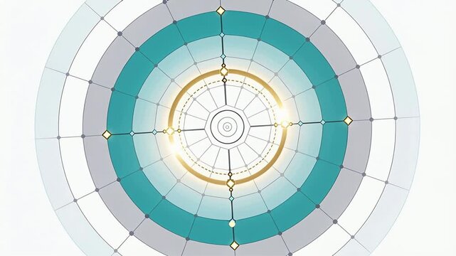 Animating rings on white, frame cue activating golden rotation and diamond markers showing sequence