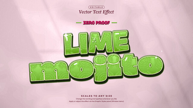 Lime Mojito Mocktail Text Effect with Green Citrus Pulp and Bubbles