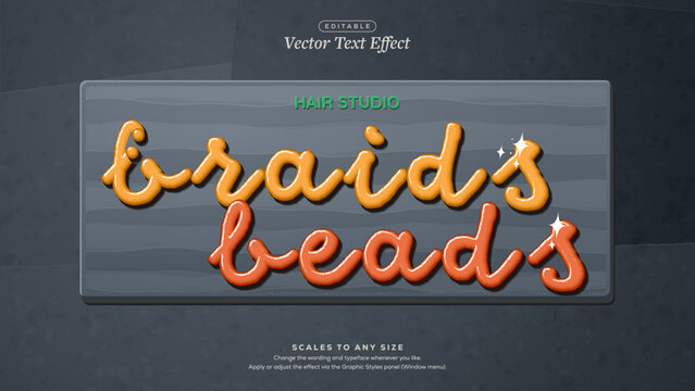 Braids Beads Hair Salon Text Effect in Ochre and Rust Puff Paint