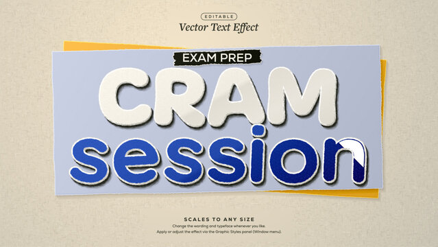 Cram Session Exam Prep Text Effect in Cream and Cobalt Torn Paper