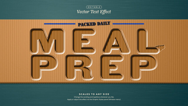 Meal Prep Kraft Cut Corrugated Cardboard Text Effect on Teal Desk