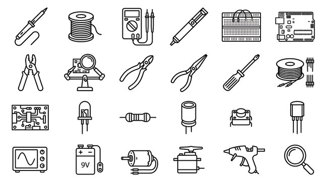 Technical Electrical Tools and Components Row