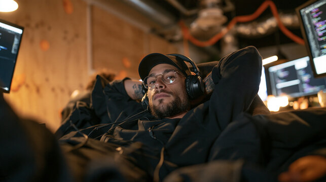 Programmer Taking a Break in Modern Startup Office