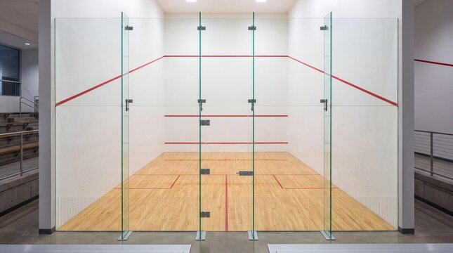 Indoor Squash Court with Glass Wall and Wooden Floor