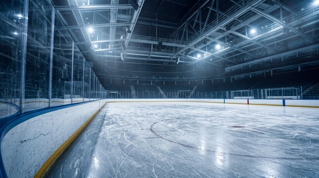 Empty Ice Hockey Rink in Professional Indoor Arena