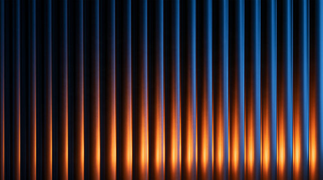 Abstract Ribbed Metal Texture with Orange and Blue Light