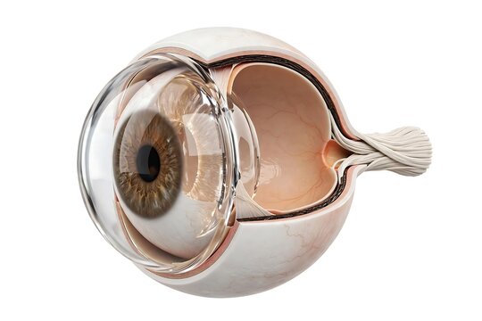 Anatomical 3d illustration of a human eye cross section isolated on white background