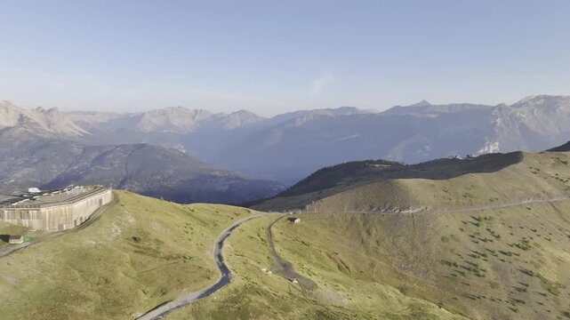 Assietta ridge road at Colle Basset, behind the Alps in the Italian-French border area, Sauze d'Oulx, Piedmont, Italy