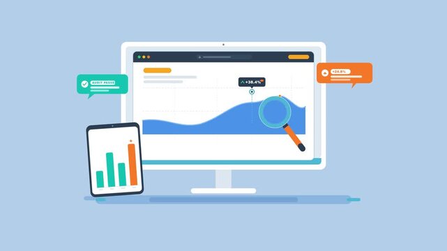 Competitive analysis and Market Research Dashboard, Customer Data Management Software Displaying Business Analytics Concept on Digital Screen Animation 4K