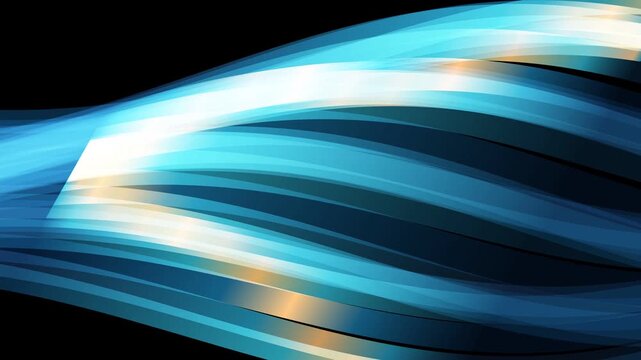 Dynamic flowing bands of blue and cyan light create a modern technological wave effect with bright white highlights and subtle amber flares.