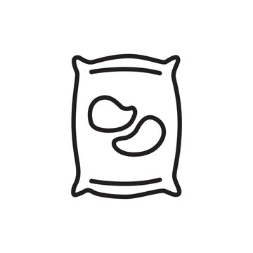 Minimalist bold line icon of a crispy potato chip snack bag isolated on white background.